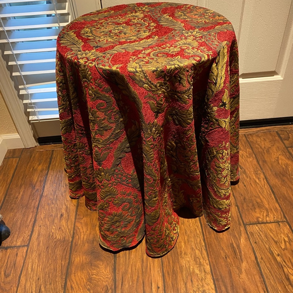 Elegant Brocade Red and Gold Round Tablecloth 68”